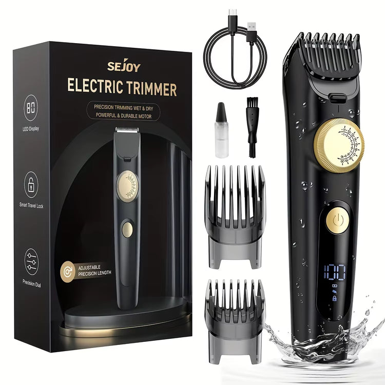 Professional Electric Hair Clipper Men Cordless Hair Trimmer Rechargeable LED Display IPX7 Adjustable Speed Hair Cutting Machine