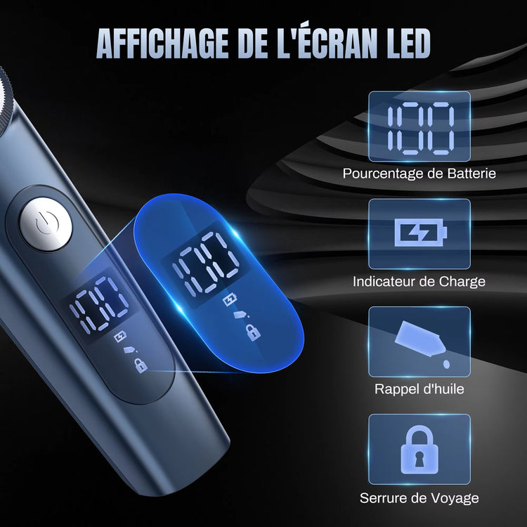 Professional Electric Hair Clipper Men Cordless Hair Trimmer Rechargeable LED Display IPX7 Adjustable Speed Hair Cutting Machine