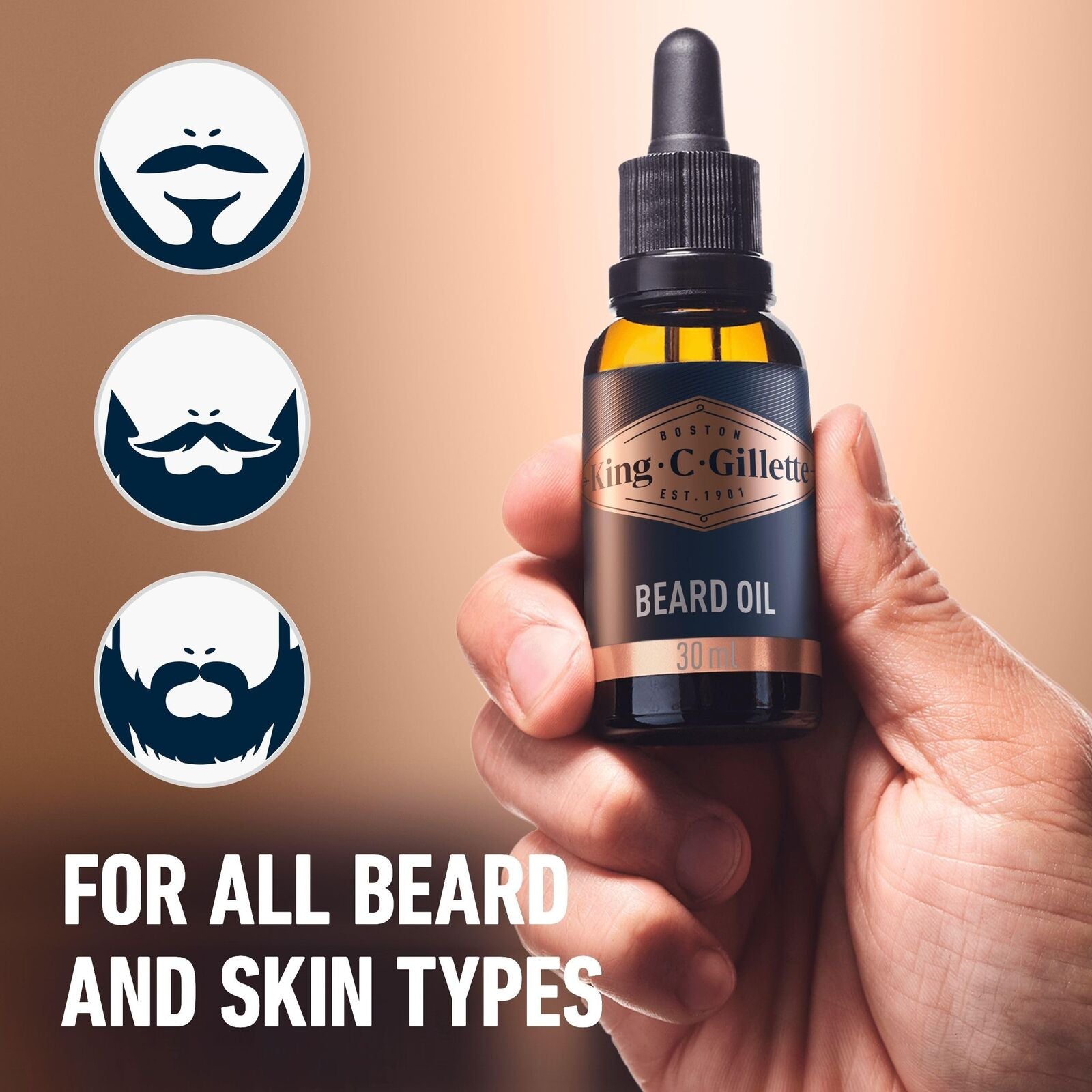 King C. Gillette Beard Oil for Men 30Ml, Softens Facial Hair, Argan & Jojoba Oil