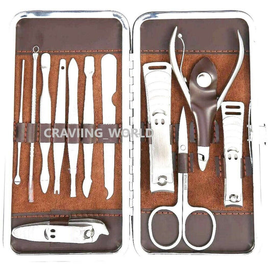 12 PIECE NAIL CARE CUTTER CUTICLE CLIPPER PEDICURE MANICURE KIT GIFT CASE SET