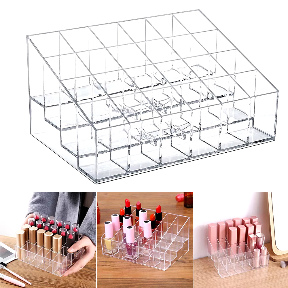 24 Lipstick Makeup Organizer Storage Display Cosmetic Stand Holder Rack