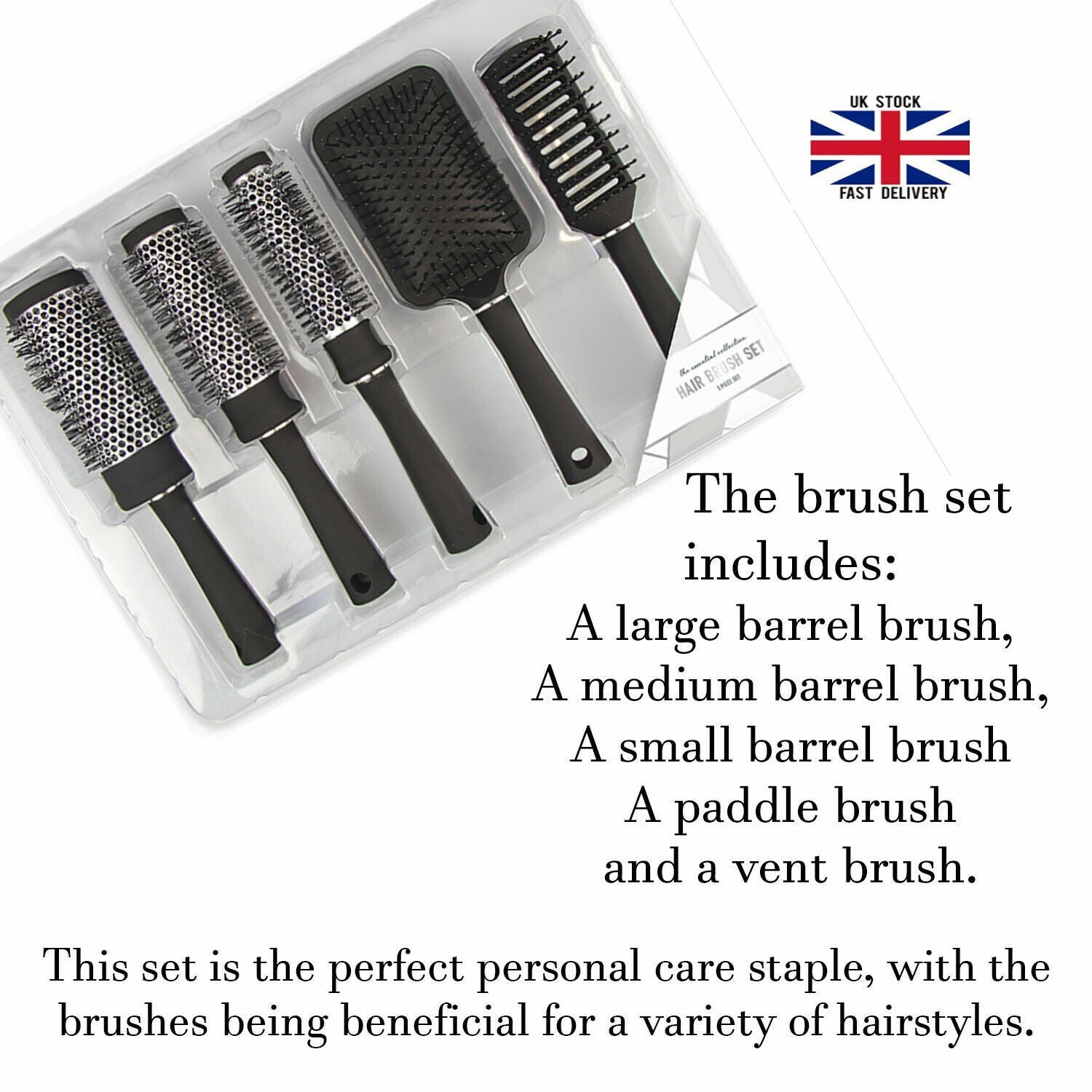 5Pc Hair Brush Set Women Hair Dressing Styling Paddle Barrel Brush- Best Gift